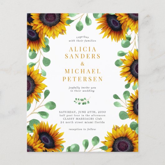 Einladung zur Hochzeit von Eukalyptus-Sonnenblumen (Vorderseite)