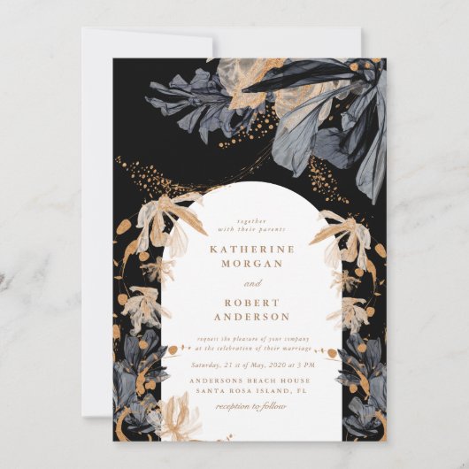 Einladung zur Hochzeit von exklusivem Gold und sch (Vorderseite)