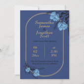 Einladung zur Hochzeit von extravaganter blauer Bl (Vorderseite)