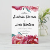 Einladung zur Hochzeit von Floral Burgundy Peony (Stehend Vorderseite)