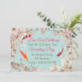 Einladung zur Hochzeit von Floral/Koi (Stehend Vorderseite)