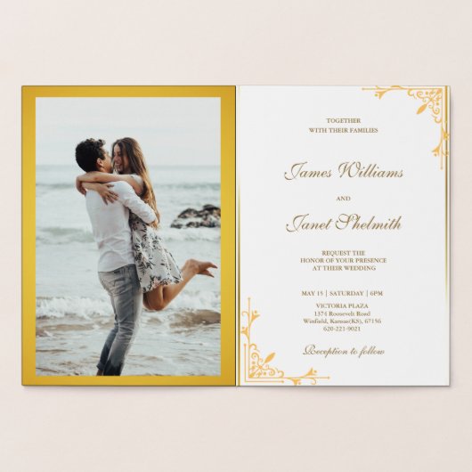 Einladung zur Hochzeit von Foto Gold Foil (Innenseite)
