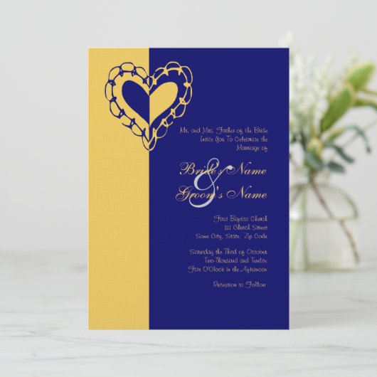Einladung zur Hochzeit von Gelb und Blauem Herz (Stehend Vorderseite)