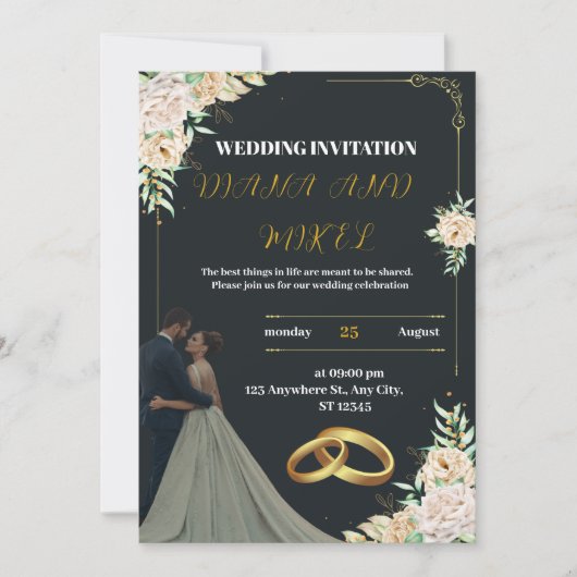 Einladung zur Hochzeit von Gelb und Grün (Vorderseite)