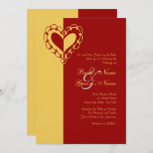 Einladung zur Hochzeit von Gelb und Rotem Herz (Vorne/Hinten)