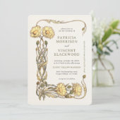 Einladung zur Hochzeit von gelben Blumenrahmen (Stehend Vorderseite)