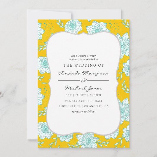 Einladung zur Hochzeit von gelben und Aquamarinen (Vorderseite)