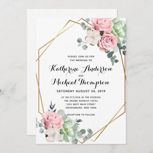 Einladung zur Hochzeit von geometrischen Blütenblä (Vorne/Hinten)