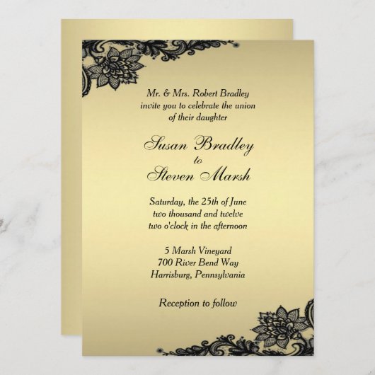 Einladung zur Hochzeit von Gold Lace (Vorne/Hinten)