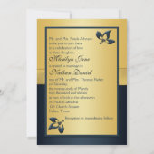 Einladung zur Hochzeit von Gold, Navy Floral Monog (Rückseite)