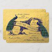 Einladung zur Hochzeit von Gold Peacock (Vorne/Hinten)