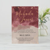 Einladung zur Hochzeit von Gold und Burgund (Stehend Vorderseite)