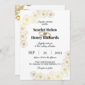 Einladung zur Hochzeit von Gold und Weiß (Vorne/Hinten)