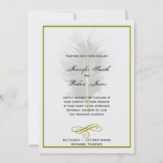 Einladung zur Hochzeit von Gold und White Marabou (Vorderseite)