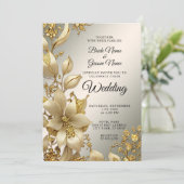 Einladung zur Hochzeit von Golden Floral (Stehend Vorderseite)