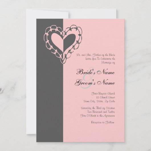 Einladung zur Hochzeit von grauen und rosafarbenen (Vorderseite)
