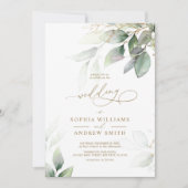 Einladung zur Hochzeit von Green & Gold Eucalyptus (Vorderseite)