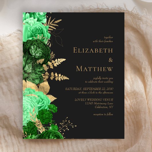 Einladung zur Hochzeit von Green Gold Floral Dark