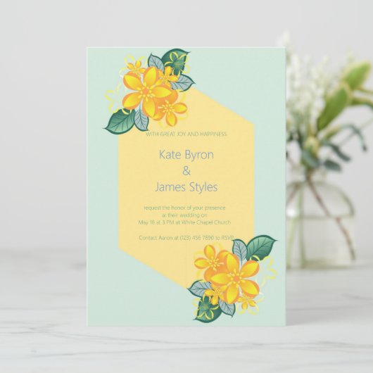 Einladung zur Hochzeit von Grün und Gelb (Stehend Vorderseite)