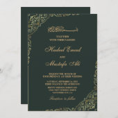 Einladung zur Hochzeit von Grün- und Goldmuskulatu (Vorne/Hinten)