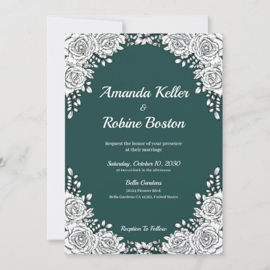 Einladung zur Hochzeit von Grün und Weiß (Vorderseite)