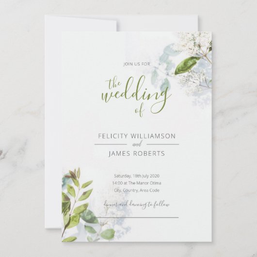 Einladung zur Hochzeit von Grünblättern (Vorderseite)