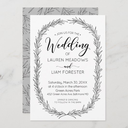 Einladung zur Hochzeit von handgezogenen Zweigen (Vorne/Hinten)