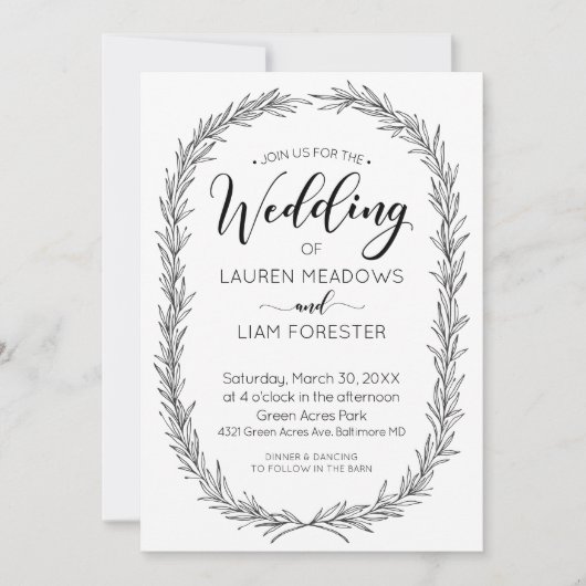 Einladung zur Hochzeit von handgezogenen Zweigen (Vorderseite)