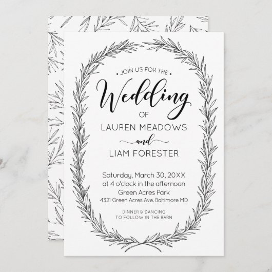 Einladung zur Hochzeit von handgezogenen Zweigen (Vorne/Hinten)