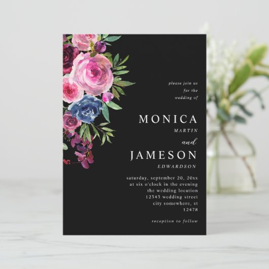 Einladung zur Hochzeit von heißen rosa und blauen (Stehend Vorderseite)