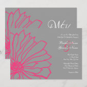 Einladung zur Hochzeit von heißen rosa und grauen (Vorne/Hinten)