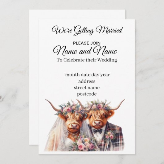 Einladung zur Hochzeit von Hochland-Kuh (Vorne/Hinten)