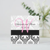 Einladung zur Hochzeit von hübsch Damask Pink Mono (Stehend Vorderseite)