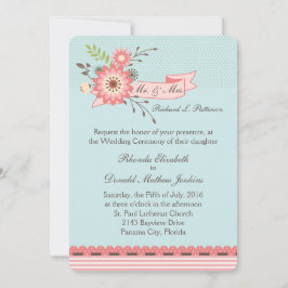 Einladung zur Hochzeit von hübschem Blau und Koral