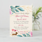 Einladung zur Hochzeit von hübschen Blumenrosa (Stehend Vorderseite)