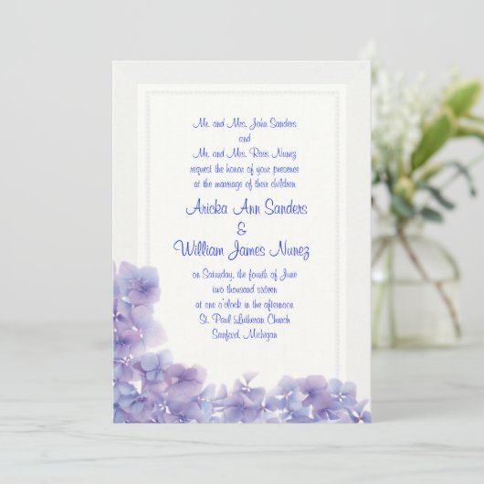 Einladung zur Hochzeit von Hydrangea (Stehend Vorderseite)