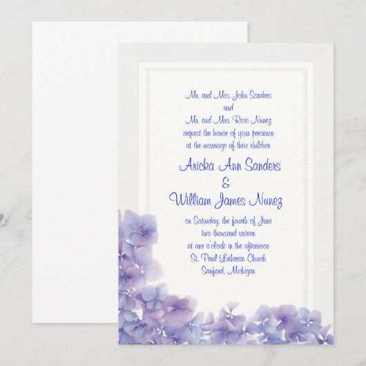Einladung zur Hochzeit von Hydrangea (Vorne/Hinten)