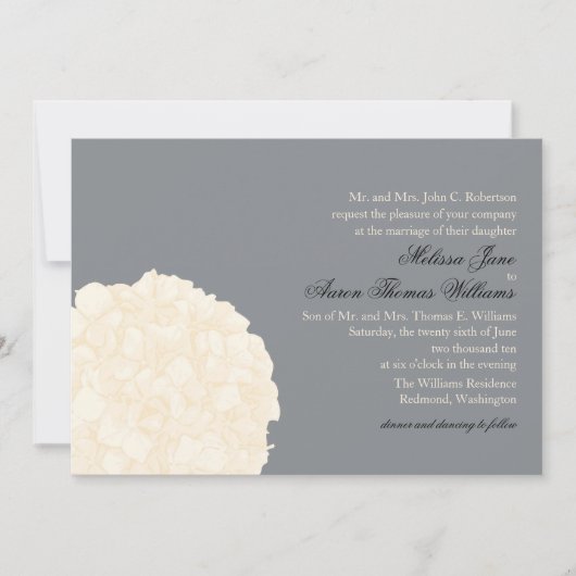 Einladung zur Hochzeit von Hydrangea - Grau (Vorderseite)