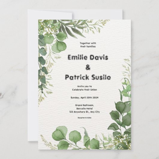 Einladung zur Hochzeit von Illustrierten Blumen in (Vorderseite)