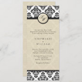 Einladung zur Hochzeit von Ivory Damask Monogram (Vorne/Hinten)