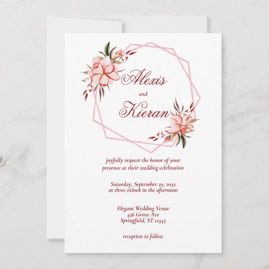 Einladung zur Hochzeit von Korallen & Blush Geomet (Vorderseite)