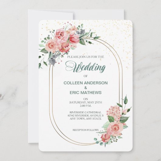 Einladung zur Hochzeit von Korallen-Rose (Vorderseite)