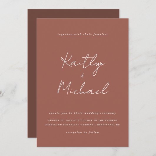 Einladung zur Hochzeit von Kupfer Moderne Handschr (Vorne/Hinten)