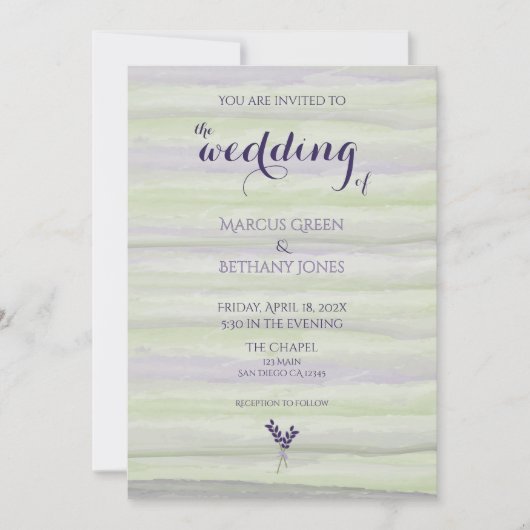 Einladung zur Hochzeit von Lavendel & Sage Waterco (Vorderseite)