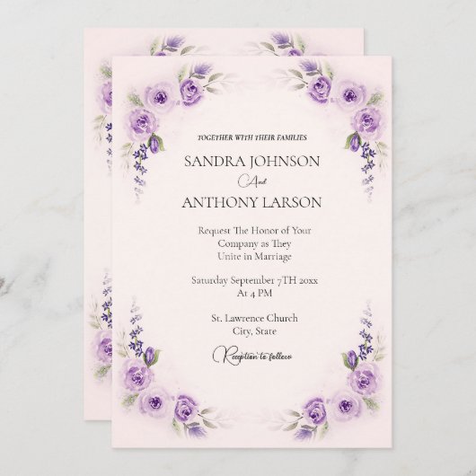 Einladung zur Hochzeit von Lavendel und Blush Rose (Vorne/Hinten)