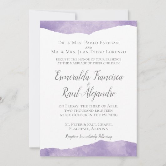 Einladung zur Hochzeit von Lavender Watercolor (Vorderseite)