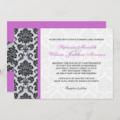 Einladung zur Hochzeit von lila Damask Monogram (Vorne/Hinten)