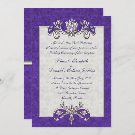 Einladung zur Hochzeit von Lila Damaskus (Vorne/Hinten)