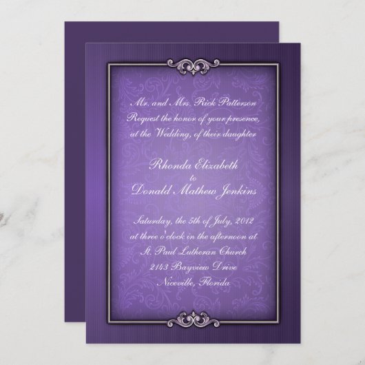 Einladung zur Hochzeit von Lila Damaskus (Vorne/Hinten)