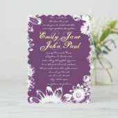 Einladung zur Hochzeit von lila Gelbblüten (Stehend Vorderseite)